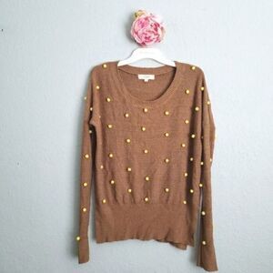 ‎Umgee Tan Sweater With Yellow Pompoms